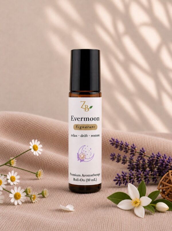 10ml amber roll-on bottle with chamomile, lavender and neroli botanicals