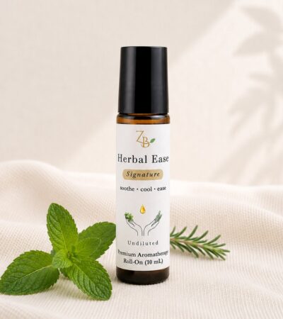 10ml amber roll on bottle with peppermint and rosemary