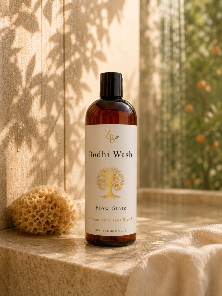amber bottle in tropical shower scene