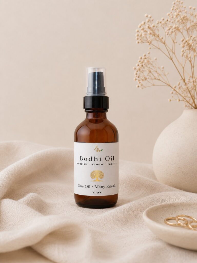 2 oz amber bottle in calm linen scene