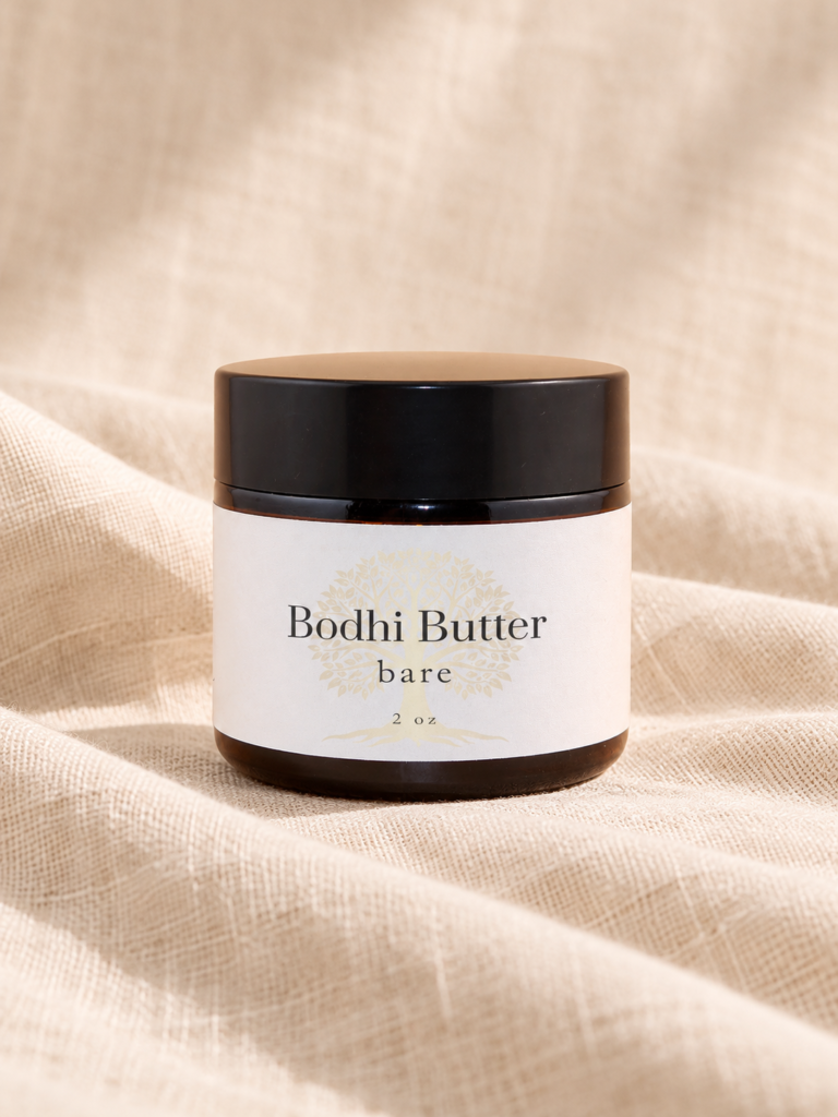 2 oz amber jar of body butter with lavender sprig