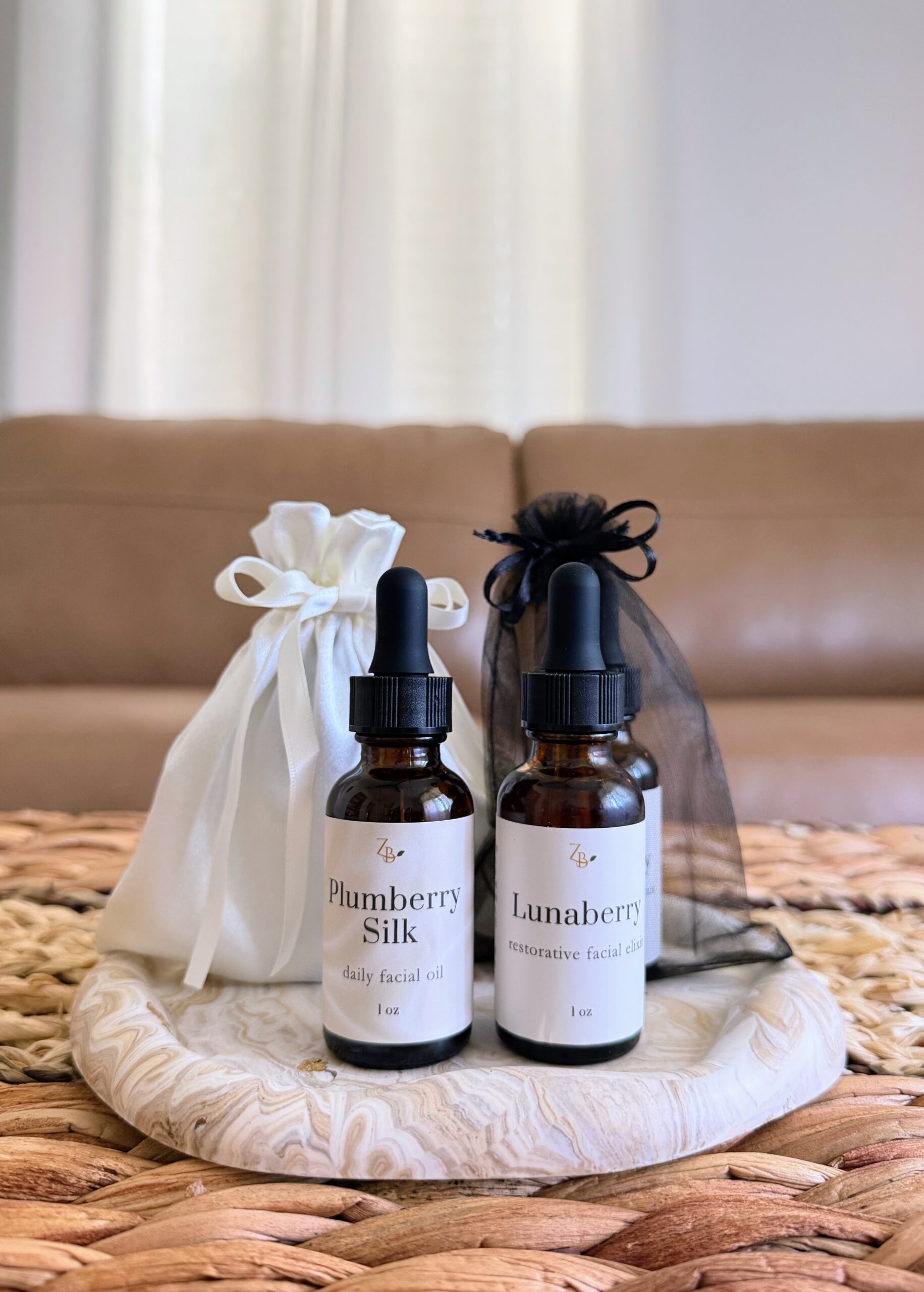 Plumberry Silk and Lunaberry together with their satin and sheer pouches
