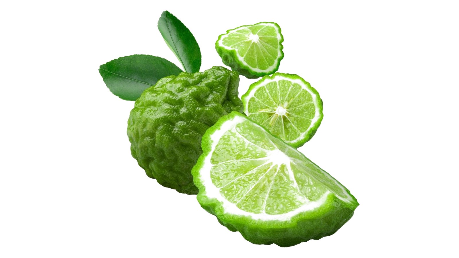 Whole and sliced bergamot fruits with leaves