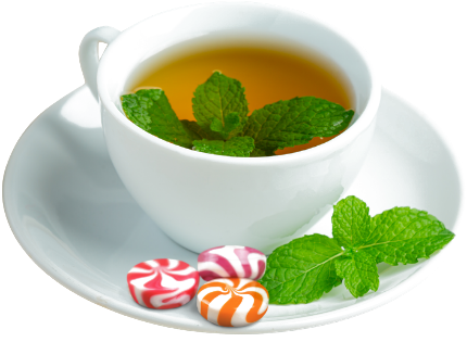 Peppermint tea with fresh mint and peppermint candies