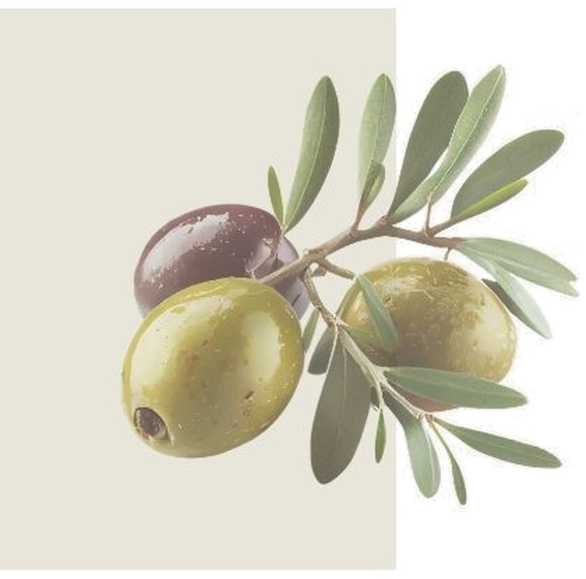 Green and dark olives on an olive branch